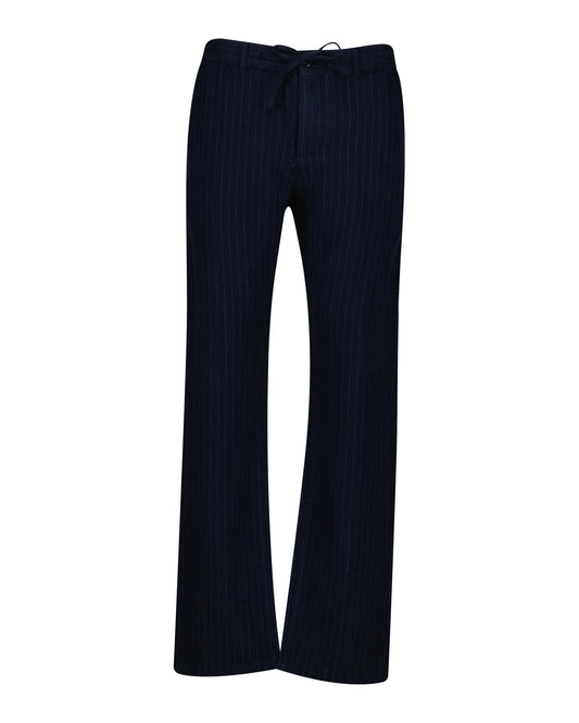 Lniane spodnie męskie w paski regular fit granatowe