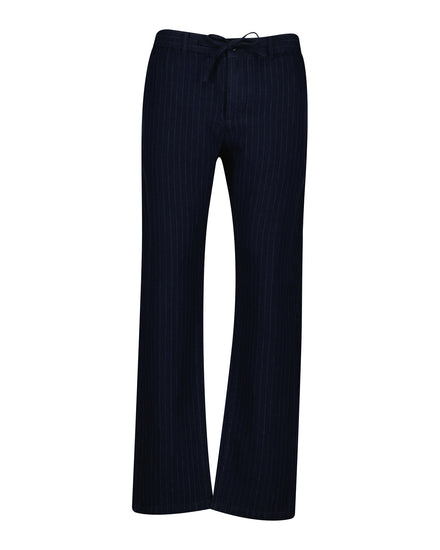 Lniane spodnie męskie w paski regular fit granatowe