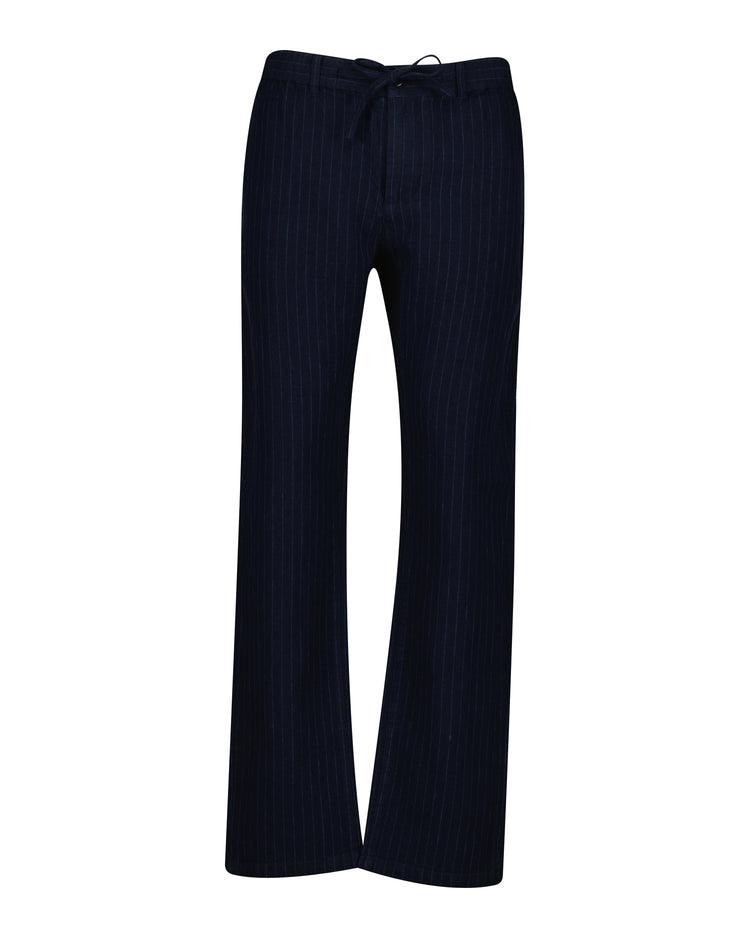 Lniane spodnie męskie w paski regular fit granatowe