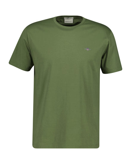 Bawełniany t-shirt męski z okrągłym kołnierzykiem regular fit zielony