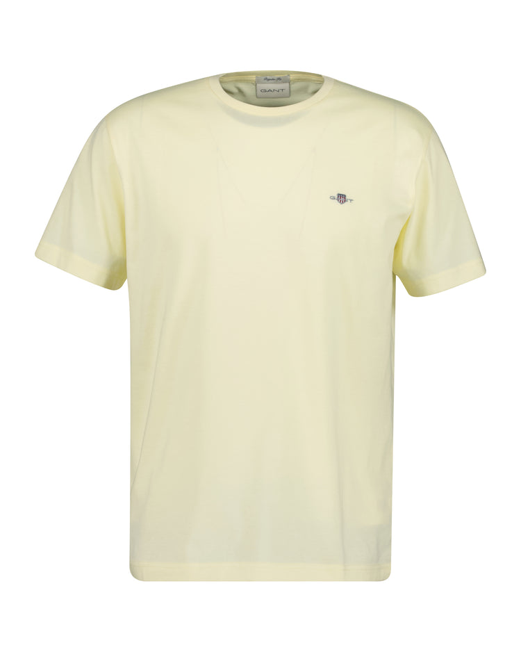 Bawełniany t-shirt męski z okrągłym kołnierzykiem regular fit żółty