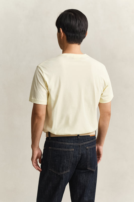 Bawełniany t-shirt męski z okrągłym kołnierzykiem regular fit żółty