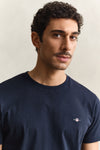 T-shirt męski z okrągłym dekoltem slim fit granatowy