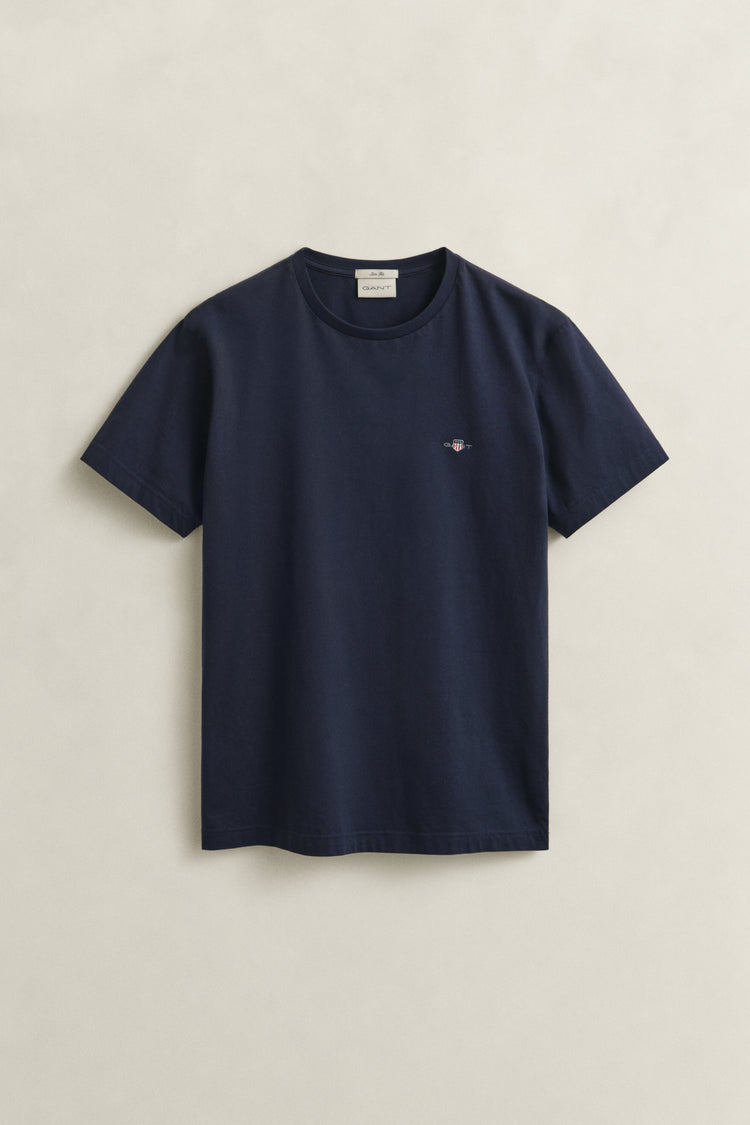 T-shirt męski z okrągłym dekoltem slim fit granatowy