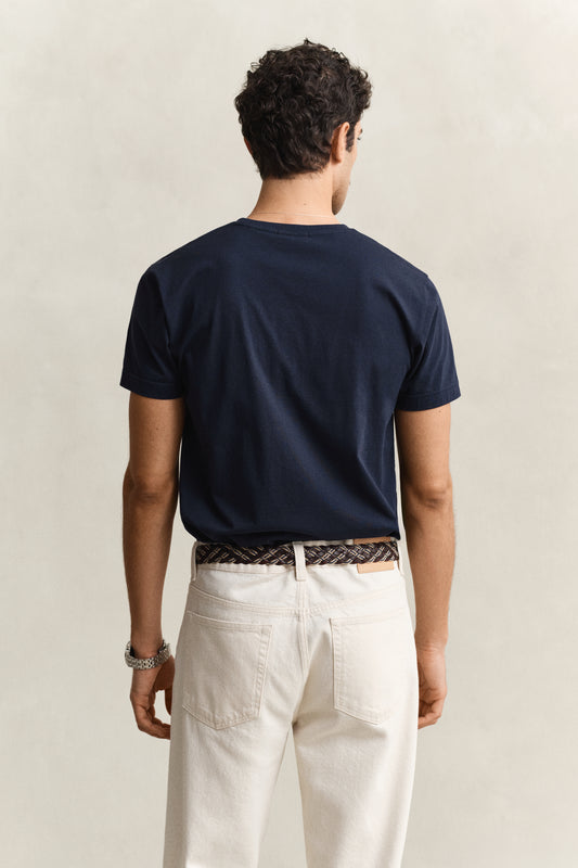 T-shirt męski z okrągłym dekoltem slim fit granatowy