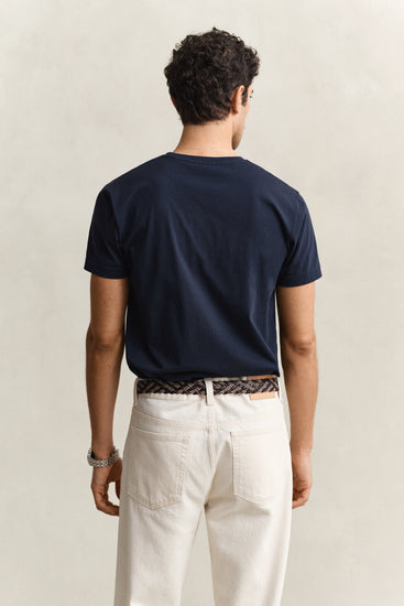 T-shirt męski z okrągłym dekoltem slim fit granatowy