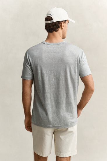 Lniany t-shirt męski regular fit szary