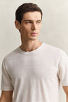 Lniany t-shirt męski z okrągłym kołnierzykiem regular fit biały