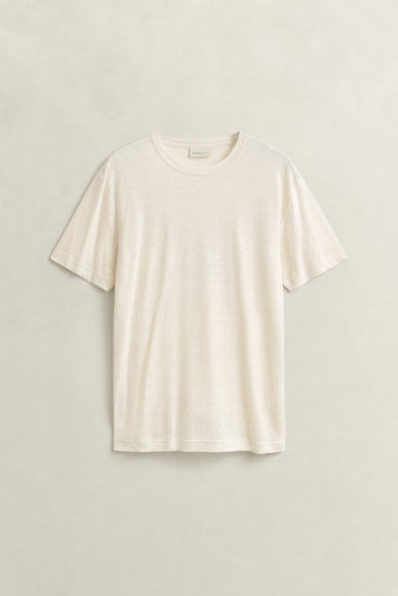 Lniany t-shirt męski z okrągłym kołnierzykiem regular fit biały
