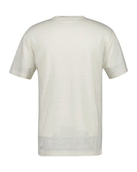 Lniany t-shirt męski z okrągłym kołnierzykiem regular fit biały