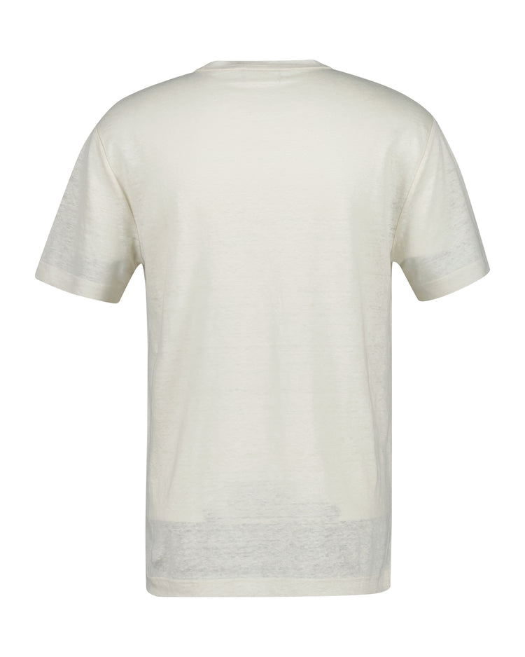 Lniany t-shirt męski z okrągłym kołnierzykiem regular fit biały