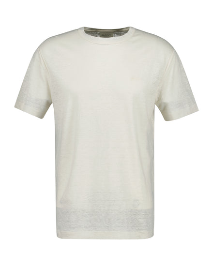 Lniany t-shirt męski z okrągłym kołnierzykiem regular fit biały