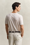 Lniany t-shirt męski z okrągłym kołnierzykiem regular fit biały