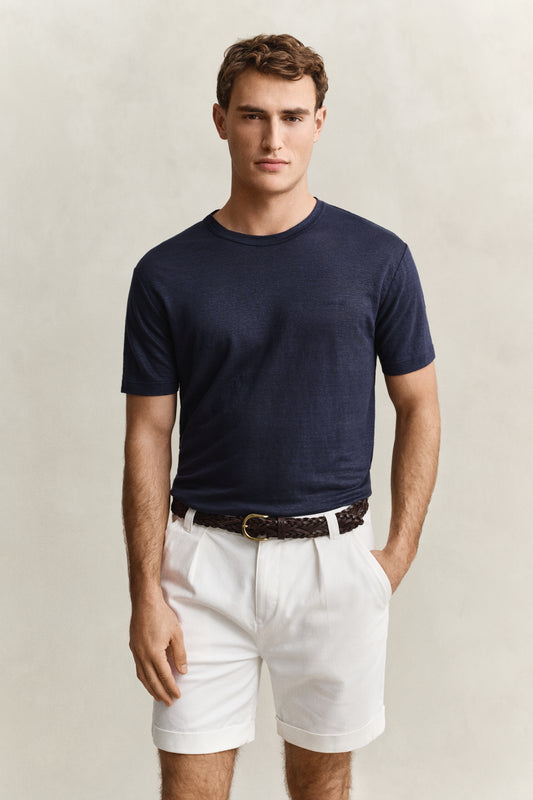 T-shirt męski z okrągłym kołnierzykiem regular fit granatowy