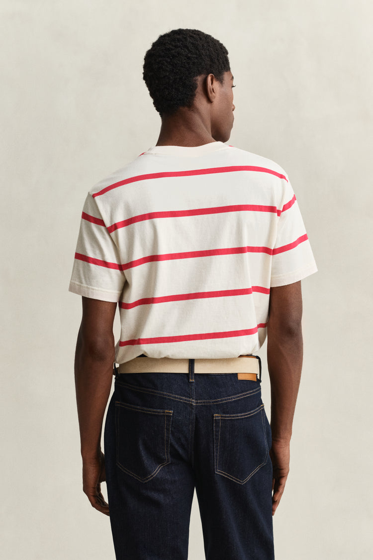 Bawełniany t-shirt męski w paski z okrągłym kołnierzykiem regular fit