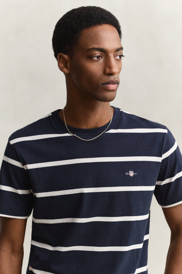 Bawełniany t-shirt męski w paski z okrągłym kołnierzykiem regular fit