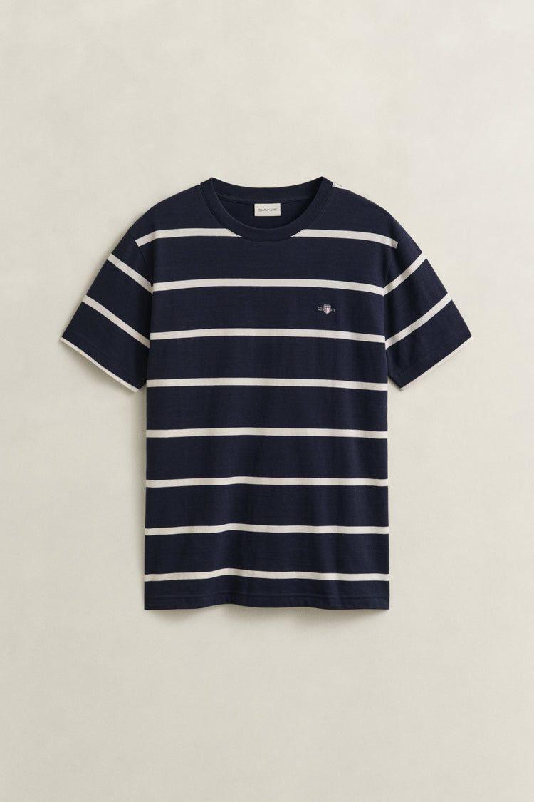 Bawełniany t-shirt męski w paski z okrągłym kołnierzykiem regular fit