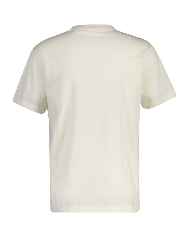 Bawełniany t-shirt męski z nadrukiem regular fit kremowy