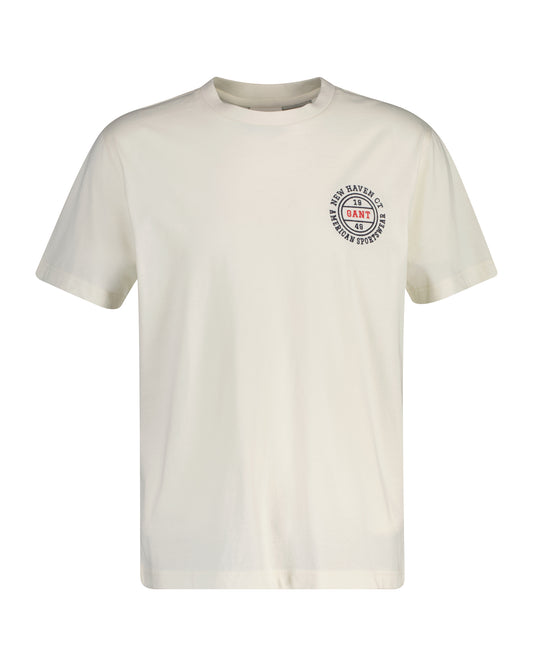 Bawełniany t-shirt męski z nadrukiem regular fit kremowy