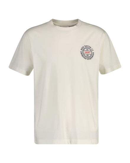 Bawełniany t-shirt męski z nadrukiem regular fit kremowy