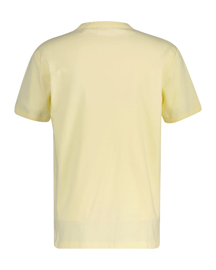 Bawełniany t-shirt męski z nadrukiem i okrągłym kołnierzykiem regular fit żółty