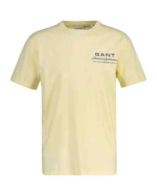 Bawełniany t-shirt męski z nadrukiem i okrągłym kołnierzykiem regular fit żółty