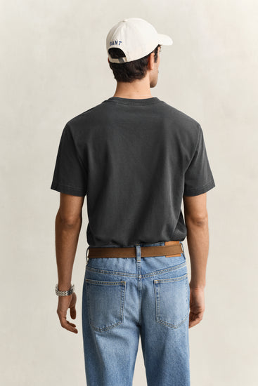 Bawełniany t-shirt męski z okrągłym dekoltem regular fit czarny