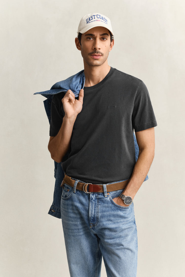 Bawełniany t-shirt męski z okrągłym dekoltem regular fit czarny