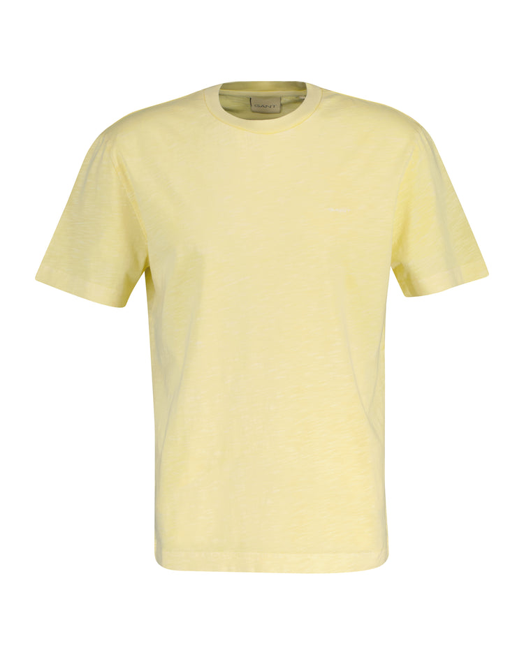 Bawełniany t-shirt męski z okrągłym kołnierzykiem regular fit żółty