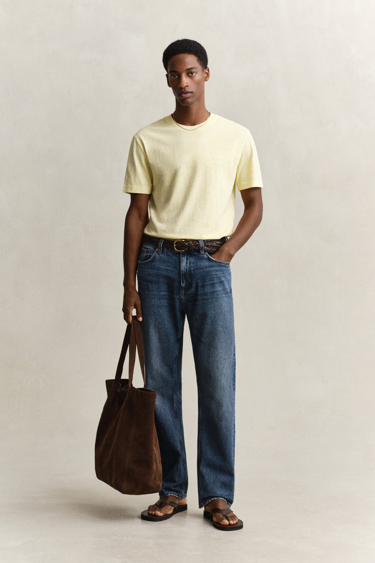 Bawełniany t-shirt męski z okrągłym dekoltem regular fit żółty