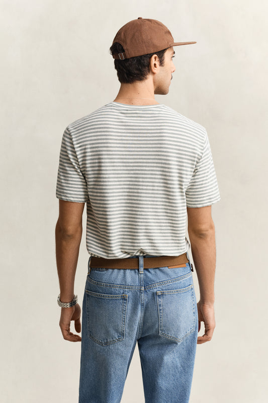 T-shirt męski w paski z krótkim rękawem regular fit szary