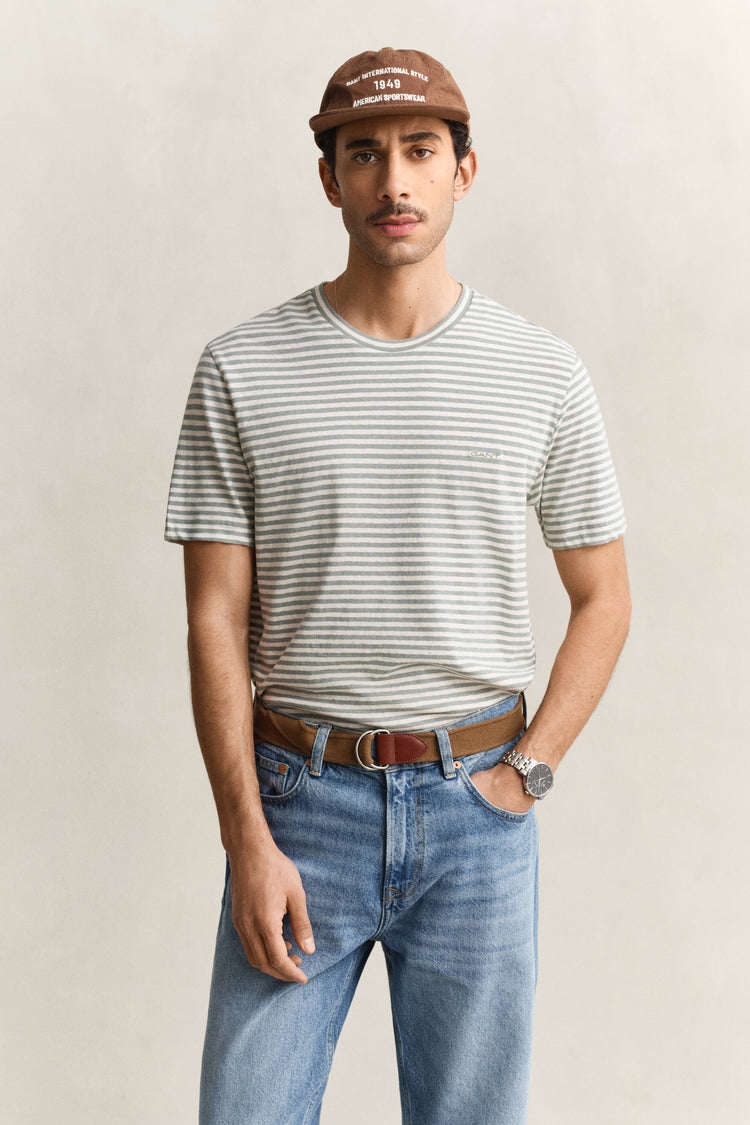 T-shirt męski w paski z krótkim rękawem regular fit szary