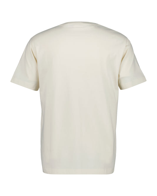 Bawełniany t-shirt męski z nadrukiem regular fit kremowy