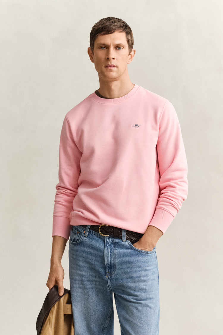 Bluza męska z okrągłym kołnierzykiem regular fit różowa