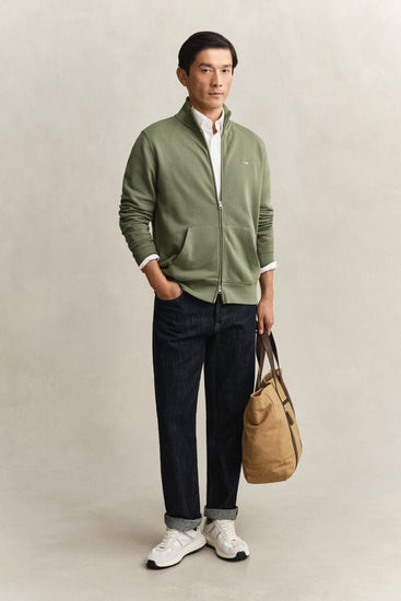 Bluza męska ze stójką z długim rękawem regular fit zielona