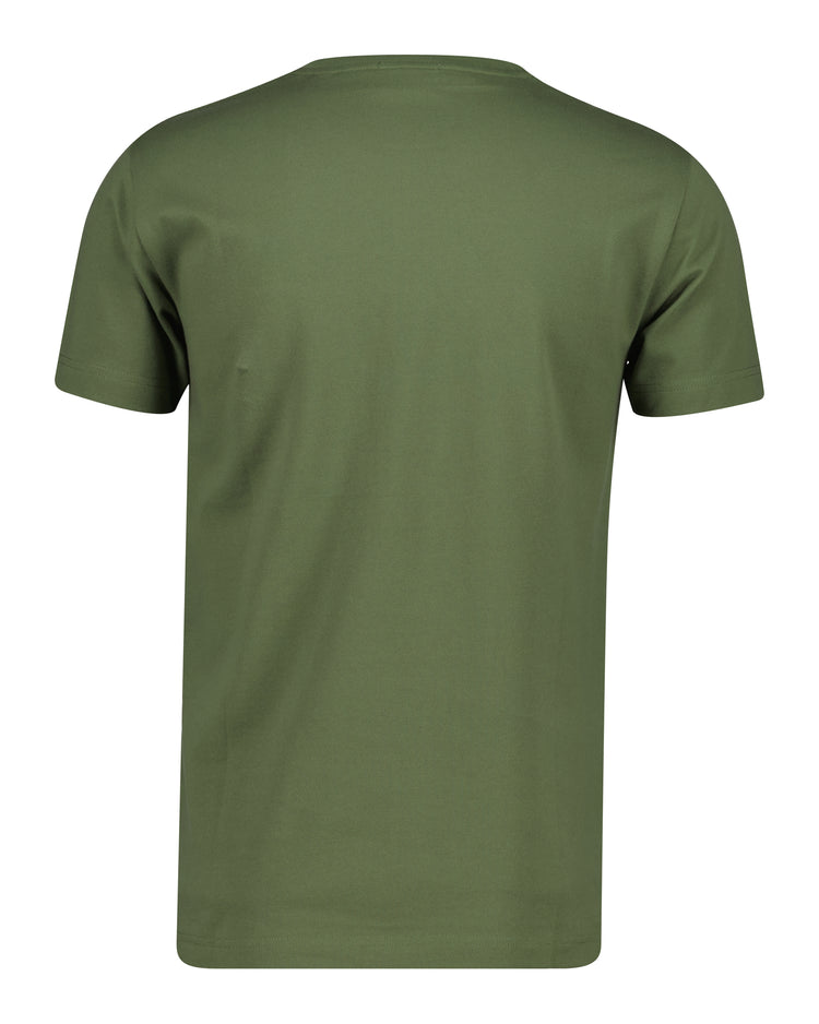 Bawełniany t-shirt męski z okrągłym kołnierzykiem slim fit zielony