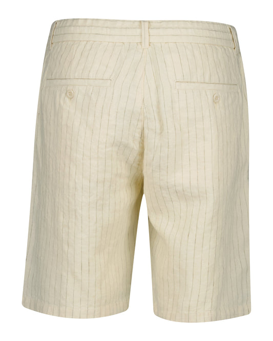 Lniane szorty męskie w paski regular fit beżowe