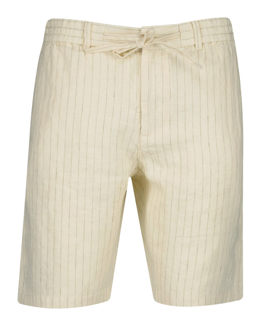 Lniane szorty męskie w paski regular fit beżowe