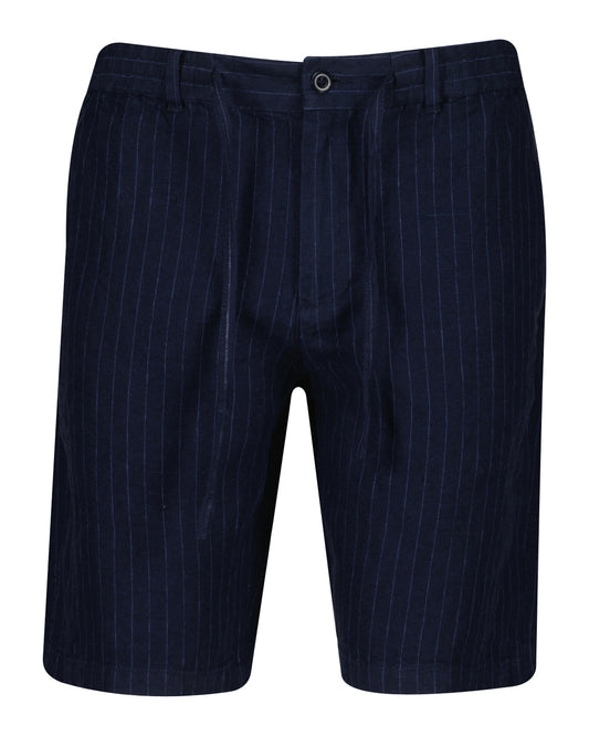 Lniane szorty męskie w paski regular fit granatowe