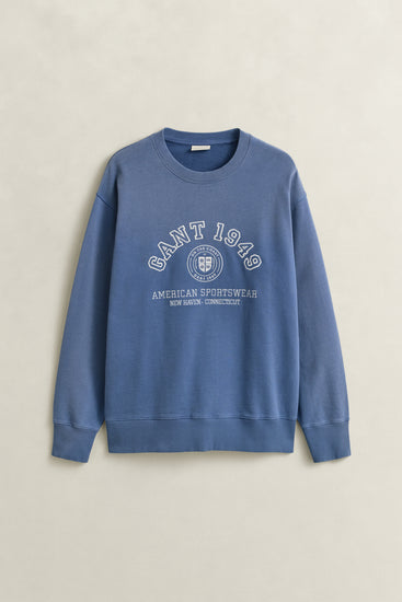 Bawełniana bluza męska z nadrukiem relaxed fit niebieska