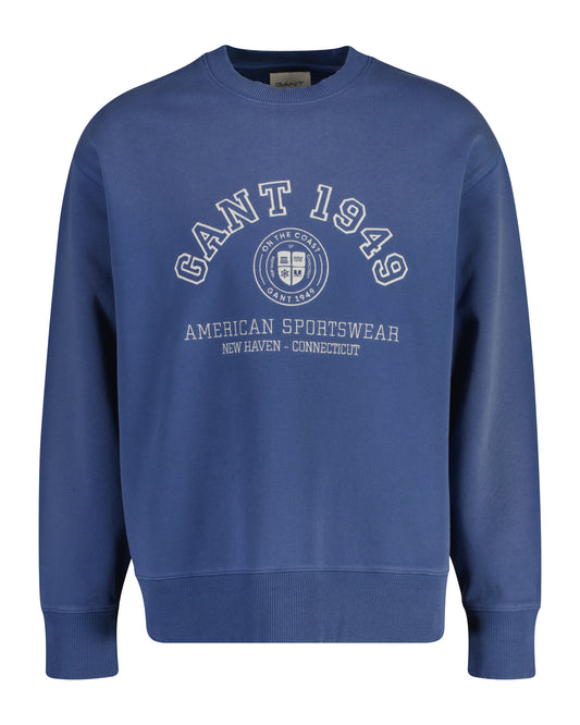 Bawełniana bluza męska z nadrukiem relaxed fit niebieska