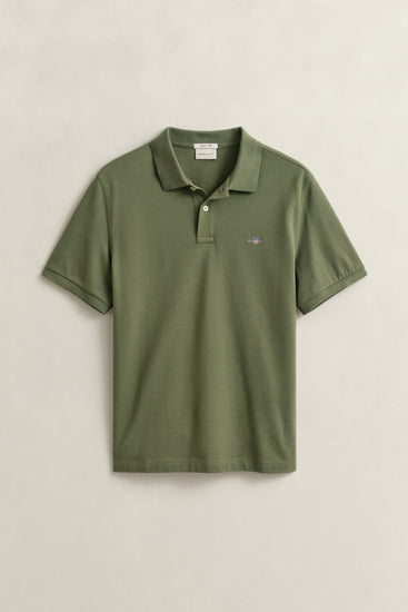 Bawełniane polo męskie z krótkim rękawem slim fit zielone