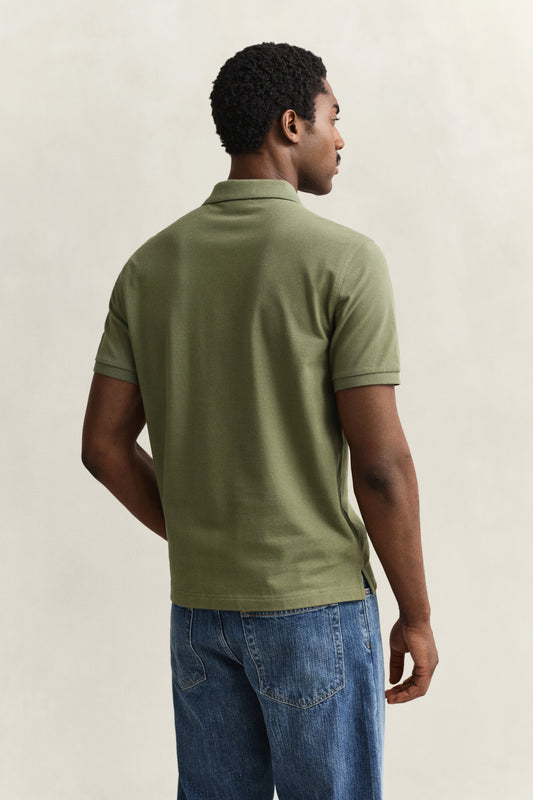 Bawełniane polo męskie z krótkim rękawem slim fit zielone