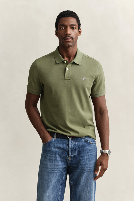 Bawełniane polo męskie z krótkim rękawem slim fit zielone