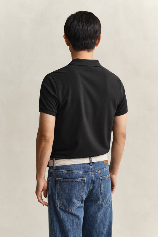 Polo męskie z krótkim rękawem slim fit czarne