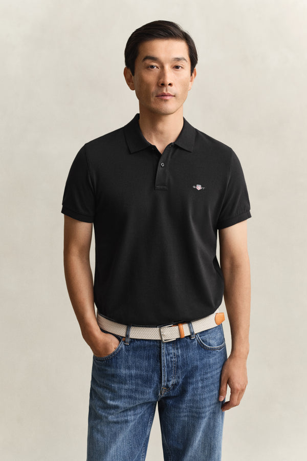 Polo męskie z krótkim rękawem slim fit czarne