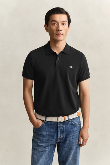 Polo męskie z krótkim rękawem slim fit czarne