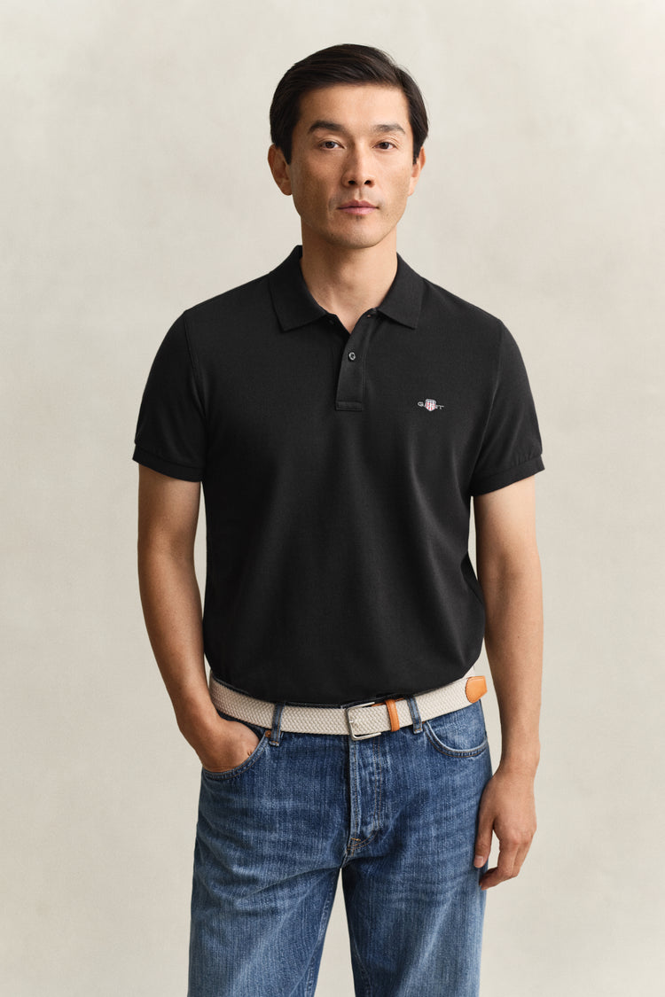 Polo męskie z krótkim rękawem slim fit czarne