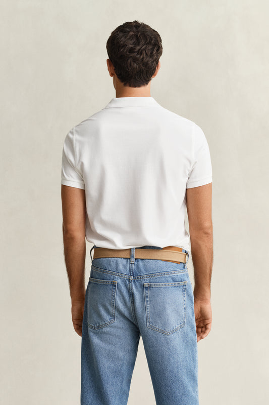 Koszulka polo męska z krótkim rękawem slim fit biała