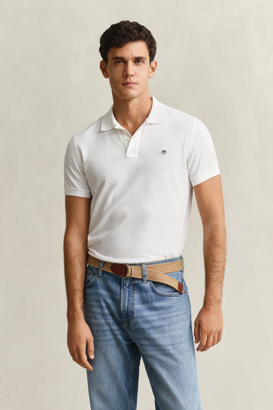 Koszulka polo męska z krótkim rękawem slim fit biała